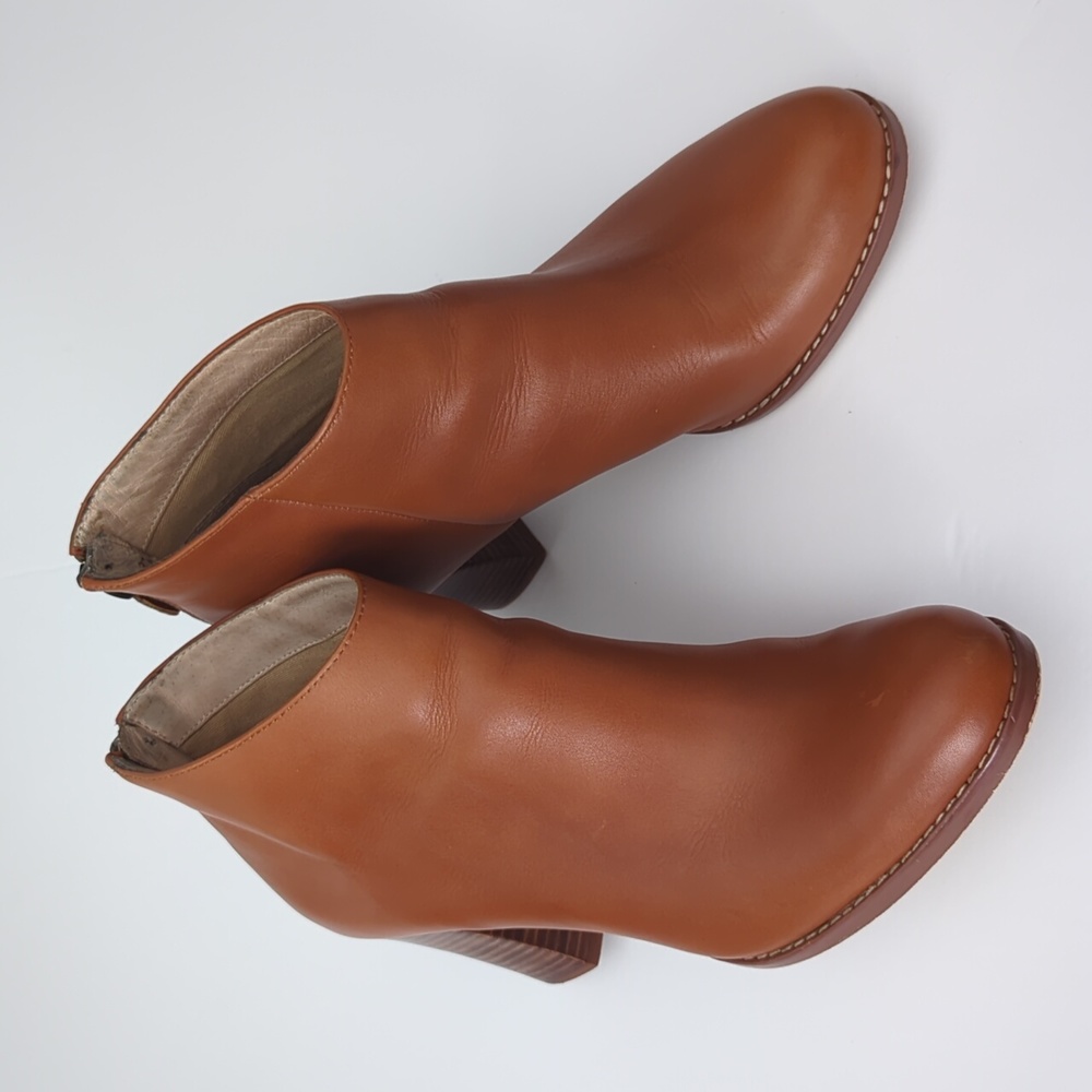 Lands' End Leather Ankle Boots Stacked High Heel Boots Rowe size 8.5 NICE